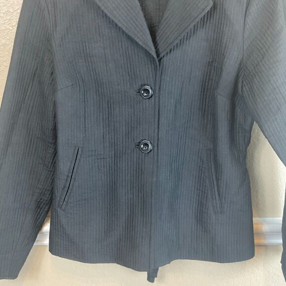 Coldwater Creek Women Sz 6 Black Blazer Silk Cotton Blend Button Front Tie Back - Picture 7 of 12